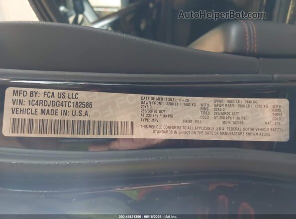 1C4RDJDG4TC182586 2026 DODGE DURANGO Black ძრავის განყოფილების ხედი