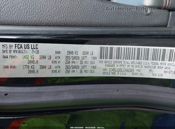 1C4RDJDG5JC462305 2018 DODGE DURANGO Черный Вид подкапотного пространства