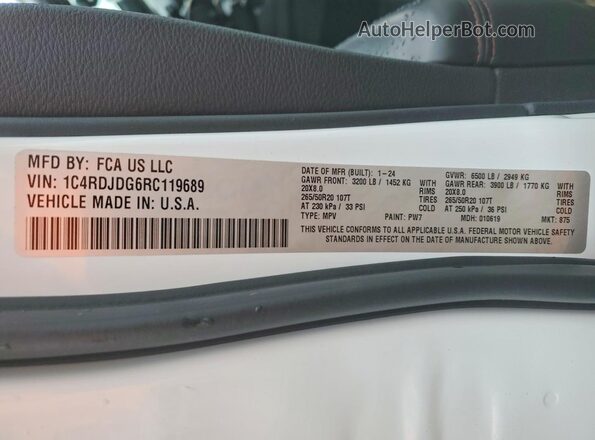 1C4RDJDG6RC119689 2024 DODGE DURANGO White 