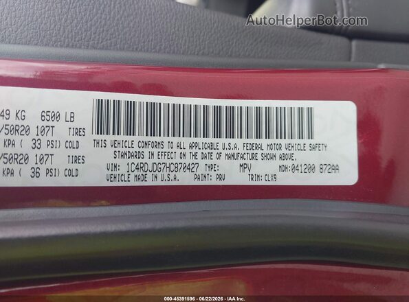 1C4RDJDG7HC870427 2017 DODGE DURANGO Burgundy Vista del compartimento del motor