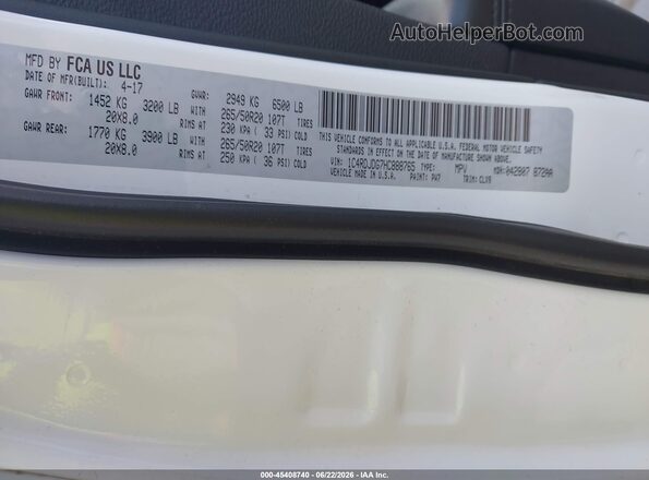 1C4RDJDG7HC888765 2017 DODGE DURANGO White Вид підкапотного простору