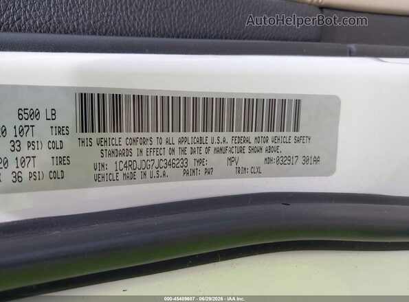 1C4RDJDG7JC346233 2018 DODGE DURANGO White Vista del compartimento del motor