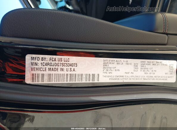 1C4RDJDG7SC534073 2025 DODGE DURANGO Черный Вид подкапотного пространства