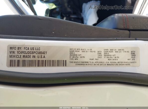 1C4RDJDG8PC585427 2023 DODGE DURANGO White Вид підкапотного простору