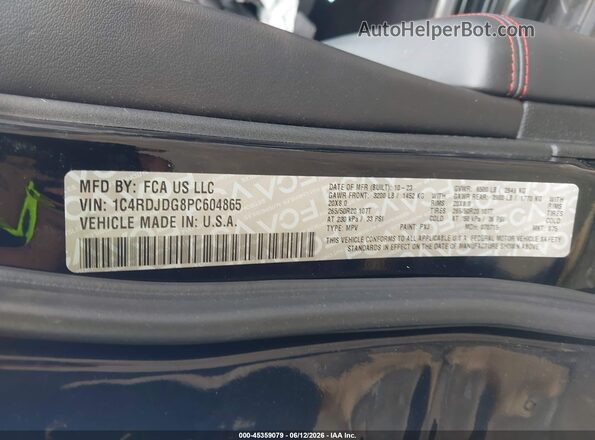 1C4RDJDG8PC604865 2023 DODGE DURANGO Black Շարժիչի բաժամունքի տեսք