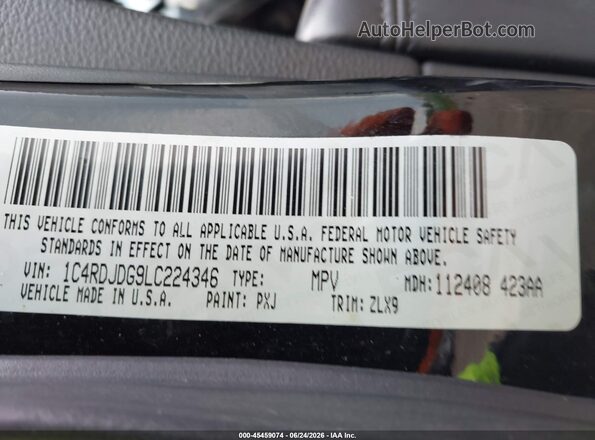 1C4RDJDG9LC224346 2020 DODGE DURANGO Black Engine compartment view