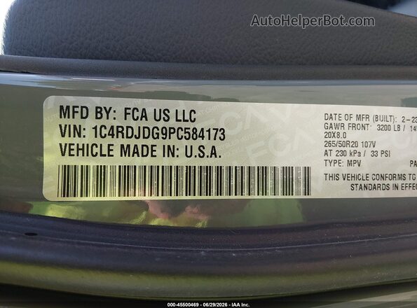 1C4RDJDG9PC584173 2023 DODGE DURANGO Gray Вид підкапотного простору