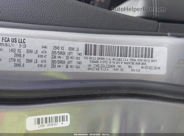 1C4RDJDGXJC329474 2018 DODGE DURANGO Silver Շարժիչի բաժամունքի տեսք