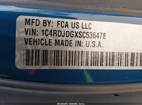 1C4RDJDGXSC536478 2025 DODGE DURANGO Blue Widok komory silnika