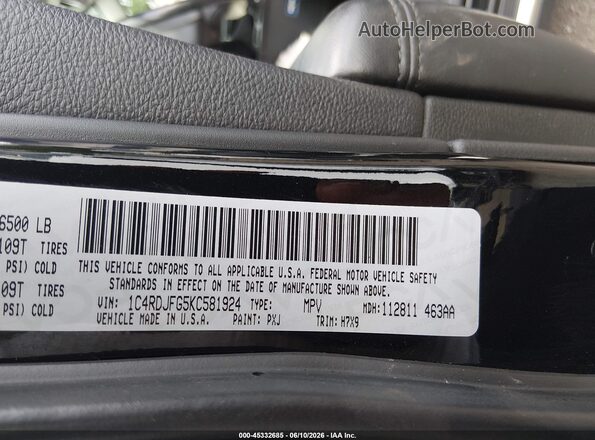 1C4RDJFG5KC581924 2019 DODGE DURANGO Black Շարժիչի բաժամունքի տեսք