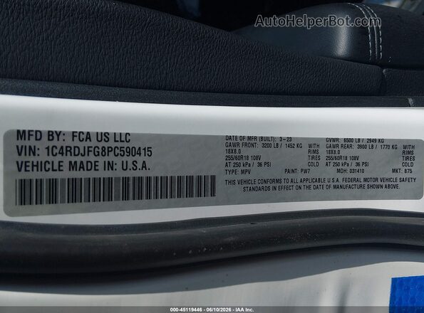 1C4RDJFG8PC590415 2023 DODGE DURANGO White Widok komory silnika