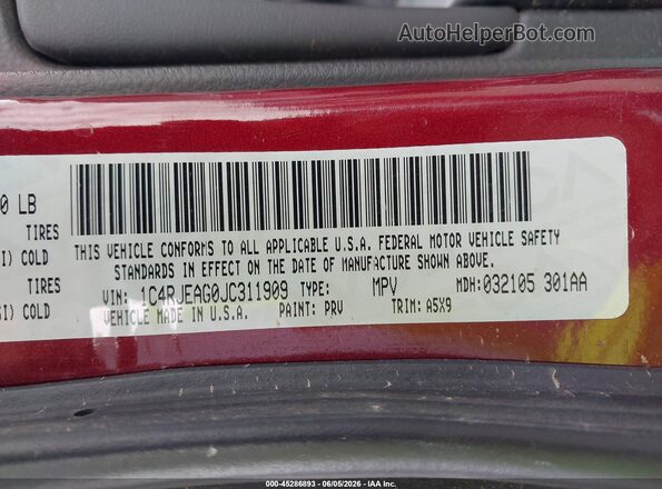 1C4RJEAG0JC311909 2018 JEEP GRAND CHEROKEE Maroon ძრავის განყოფილების ხედი