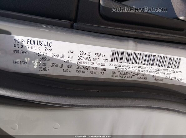1C4RJEAG0LC295794 2020 JEEP GRAND CHEROKEE Gray Вид підкапотного простору