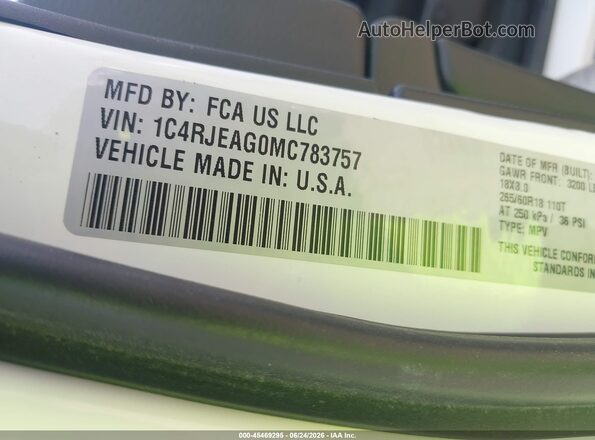 1C4RJEAG0MC783757 2021 JEEP GRAND CHEROKEE White Widok komory silnika