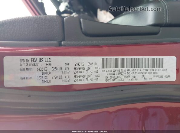 1C4RJEAG5LC365080 2020 JEEP GRAND CHEROKEE Burgundy Շարժիչի բաժամունքի տեսք