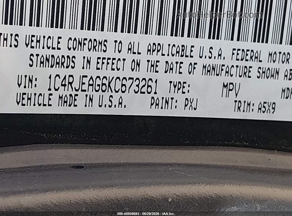 1C4RJEAG6KC673261 2019 JEEP GRAND CHEROKEE Black Вид підкапотного простору