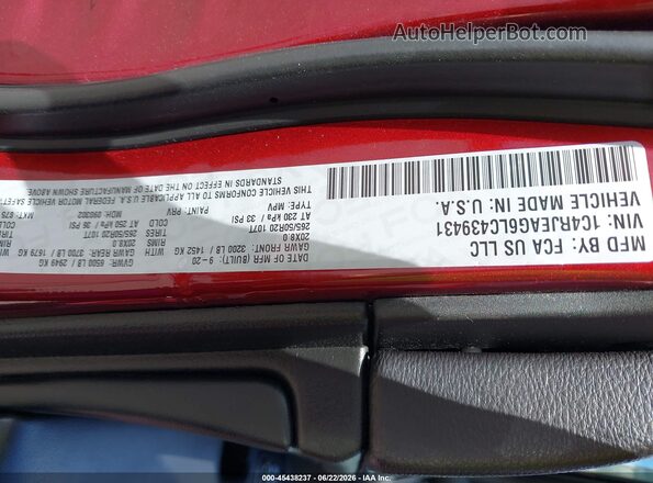 1C4RJEAG6LC439431 2020 JEEP GRAND CHEROKEE Красный Вид подкапотного пространства