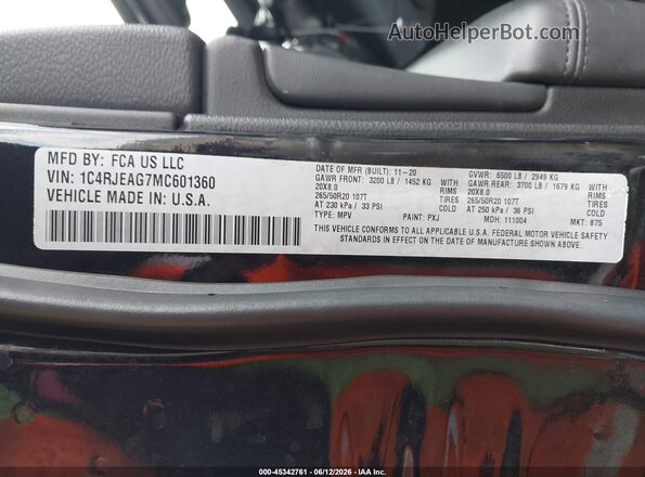 1C4RJEAG7MC601360 2021 JEEP GRAND CHEROKEE Черный Вид подкапотного пространства