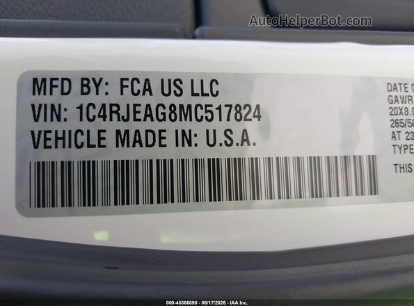 1C4RJEAG8MC517824 2021 JEEP GRAND CHEROKEE White Вид підкапотного простору