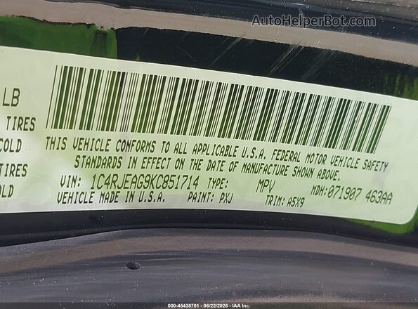 1C4RJEAG9KC851714 2019 JEEP GRAND CHEROKEE Black Widok komory silnika