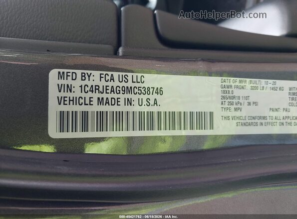 1C4RJEAG9MC538746 2021 JEEP GRAND CHEROKEE Gray Vista del compartimento del motor