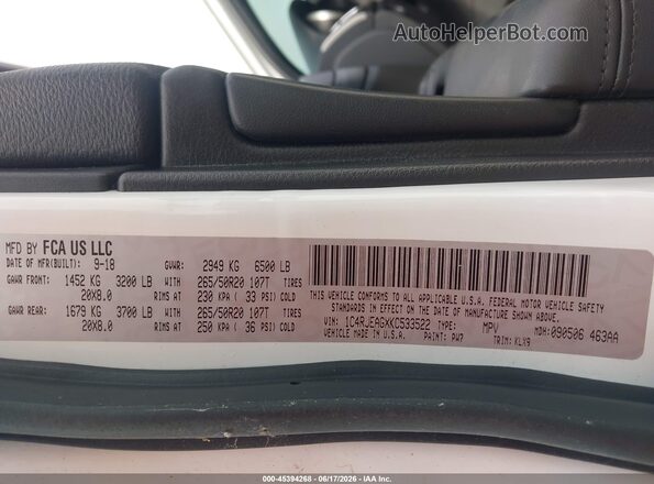 1C4RJEAGXKC533522 2019 JEEP GRAND CHEROKEE White Շարժիչի բաժամունքի տեսք