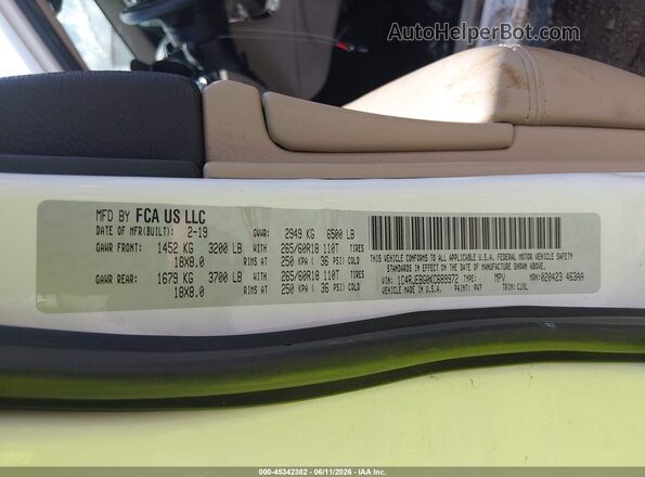 1C4RJEBG0KC689972 2019 JEEP GRAND CHEROKEE White Вид підкапотного простору