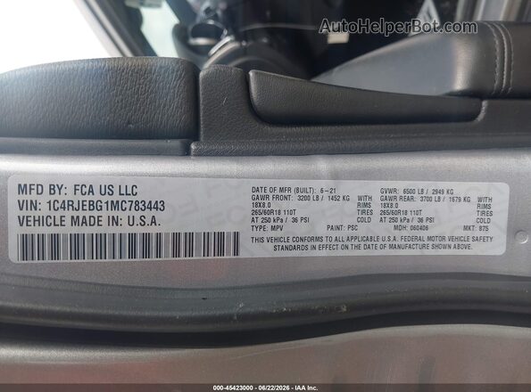 1C4RJEBG1MC783443 2021 JEEP GRAND CHEROKEE Silver ძრავის განყოფილების ხედი