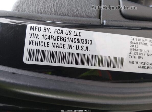 1C4RJEBG1MC803013 2021 JEEP GRAND CHEROKEE Black ძრავის განყოფილების ხედი