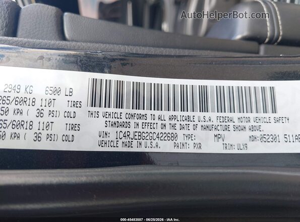 1C4RJEBG2GC422680 2016 JEEP GRAND CHEROKEE Black Vista del compartimento del motor