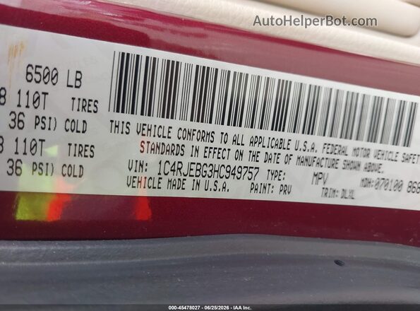 1C4RJEBG3HC949757 2017 JEEP GRAND CHEROKEE Red Вид підкапотного простору