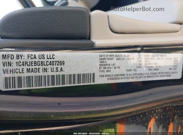 1C4RJEBG8LC407269 2020 JEEP GRAND CHEROKEE Black Շարժիչի բաժամունքի տեսք