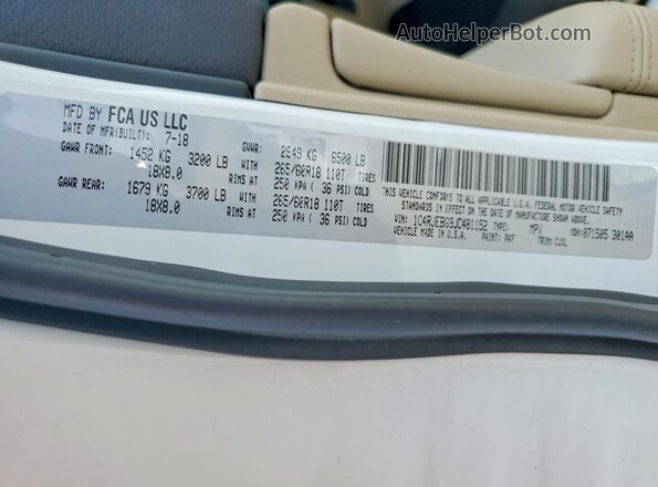 1C4RJEBG9JC481152 2018 JEEP GRAND White 
