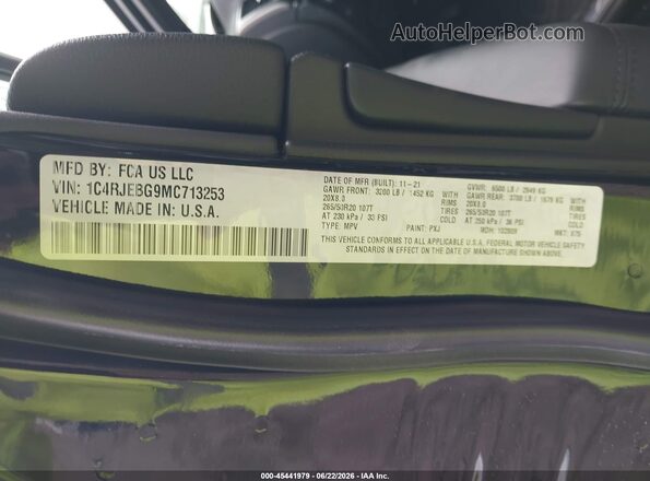 1C4RJEBG9MC713253 2021 JEEP GRAND CHEROKEE Черный Вид подкапотного пространства