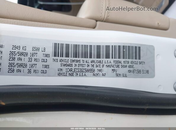 1C4RJECG3GC500950 2016 JEEP GRAND CHEROKEE White Вид підкапотного простору
