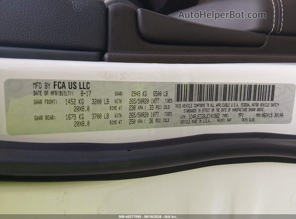 1C4RJECG8JC141862 2018 JEEP GRAND CHEROKEE White Շարժիչի բաժամունքի տեսք