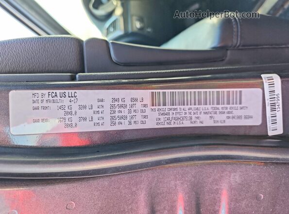 1C4RJFAG0HC875138 2017 JEEP GRAND Gray Vista de la etiqueta del VIN