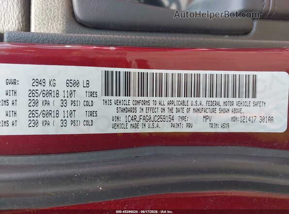 1C4RJFAG0JC259154 2018 JEEP GRAND CHEROKEE Red 