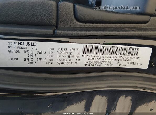 1C4RJFAG0KC829798 2019 JEEP GRAND CHEROKEE Черный Вид подкапотного пространства