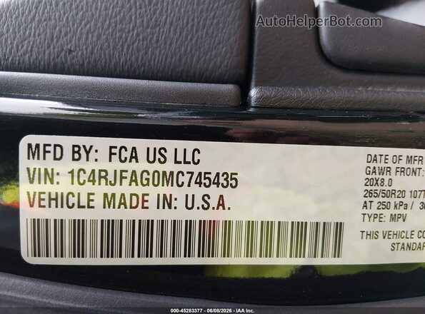 1C4RJFAG0MC745435 2021 JEEP GRAND CHEROKEE Black Вид підкапотного простору