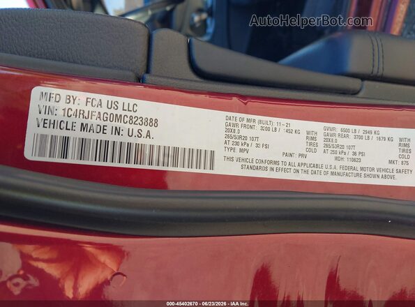 1C4RJFAG0MC823888 2021 JEEP GRAND CHEROKEE Maroon Engine compartment view
