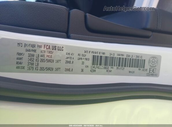1C4RJFAG1LC188632 2020 JEEP GRAND CHEROKEE White Widok komory silnika