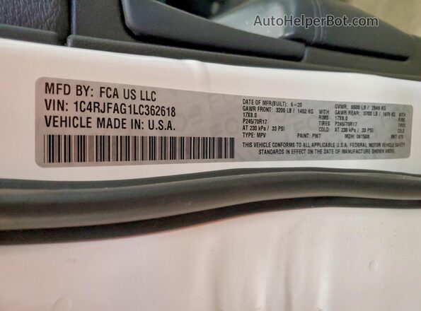 1C4RJFAG1LC362618 2020 JEEP GRAND Белый Панорамный вид салона 360°