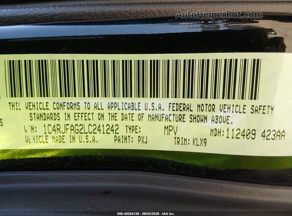 1C4RJFAG2LC241242 2020 JEEP GRAND CHEROKEE Black ძრავის განყოფილების ხედი