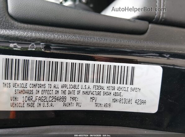 1C4RJFAG2LC294099 2020 JEEP GRAND CHEROKEE Black ძრავის განყოფილების ხედი
