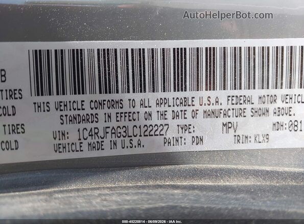 1C4RJFAG3LC122227 2020 JEEP GRAND CHEROKEE Gray ძრავის განყოფილების ხედი