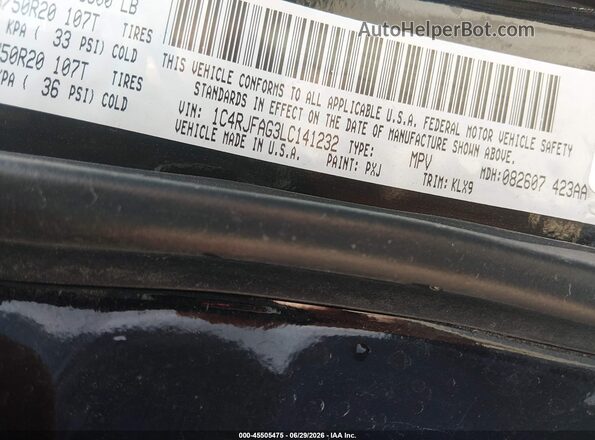 1C4RJFAG3LC141232 2020 JEEP GRAND CHEROKEE Black Widok komory silnika