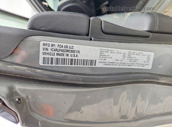 1C4RJFAG3MC802176 2021 JEEP GRAND Gray VIN sticker view
