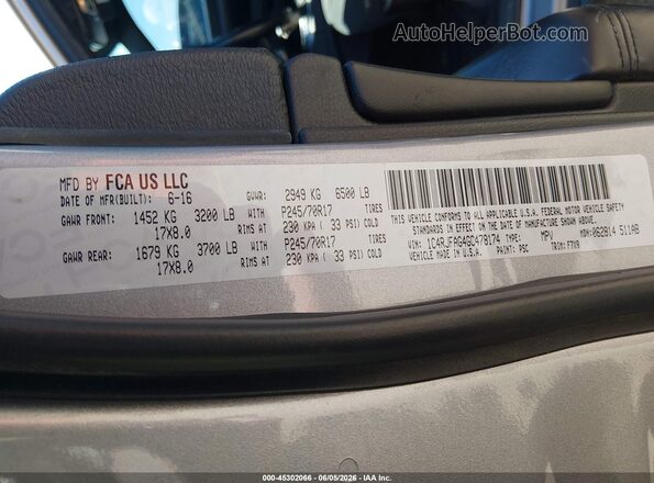 1C4RJFAG4GC478174 2016 JEEP GRAND CHEROKEE Серый Вид подкапотного пространства