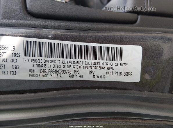 1C4RJFAG4HC733746 2017 JEEP GRAND CHEROKEE Серый Вид подкапотного пространства